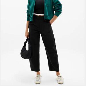 Athleta Skyline High Rise Barrel Leg Pant Black 2P casual twill pant office work